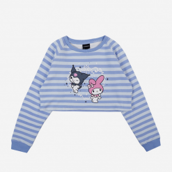 BIOWORLD Kuromi & My Melody X Dumbgood Striped Crop Longsleeve